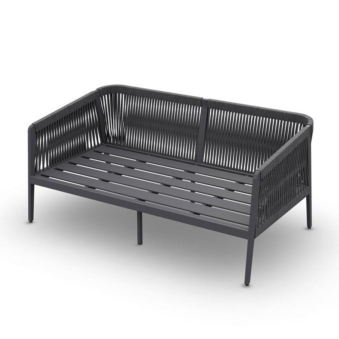 Ritz Alu Sofa 2-Seat Alu Charcoal Mat Rope Straight Weaving Charcoal Black