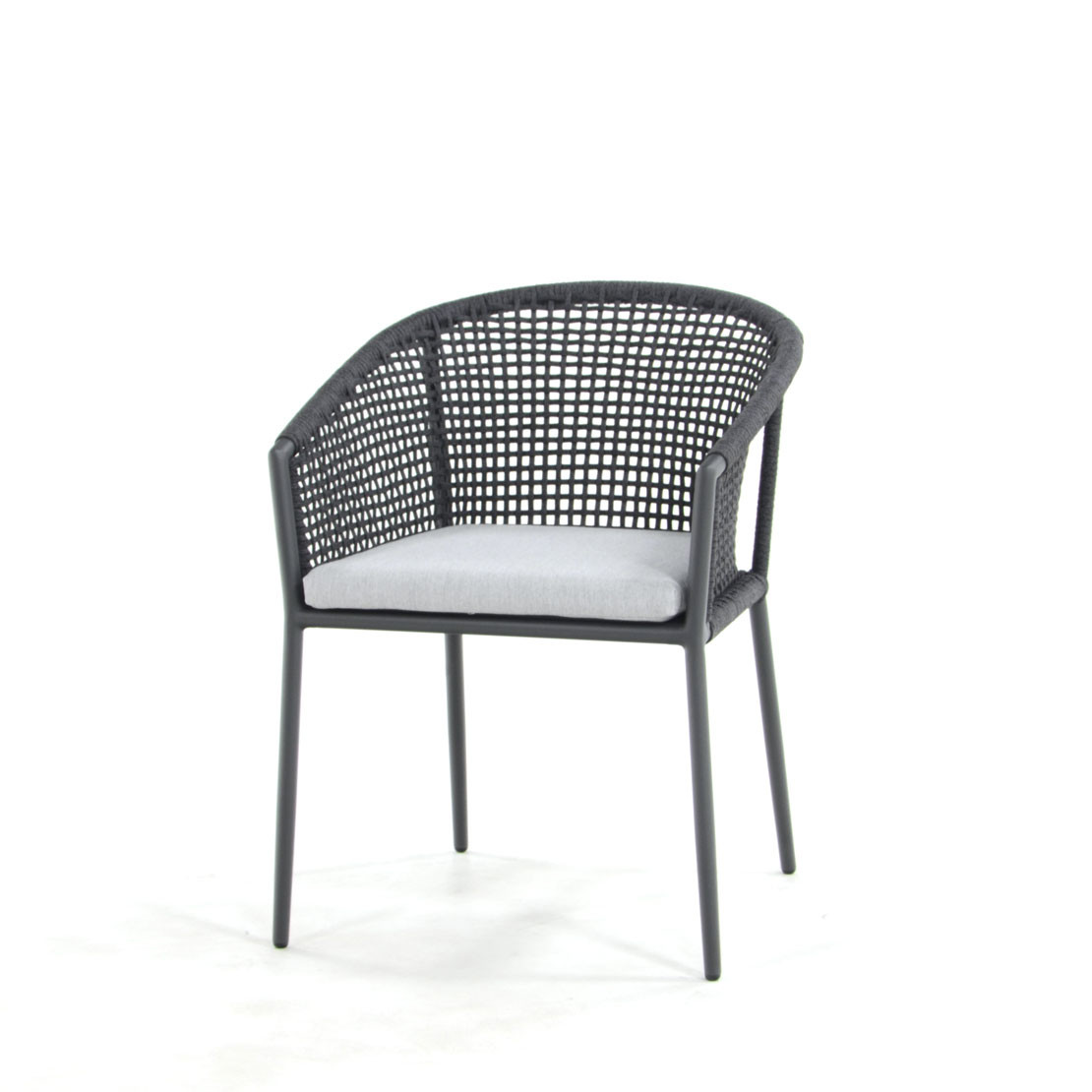 Stoel Safara armstoel alu charc. met charcoal black rope