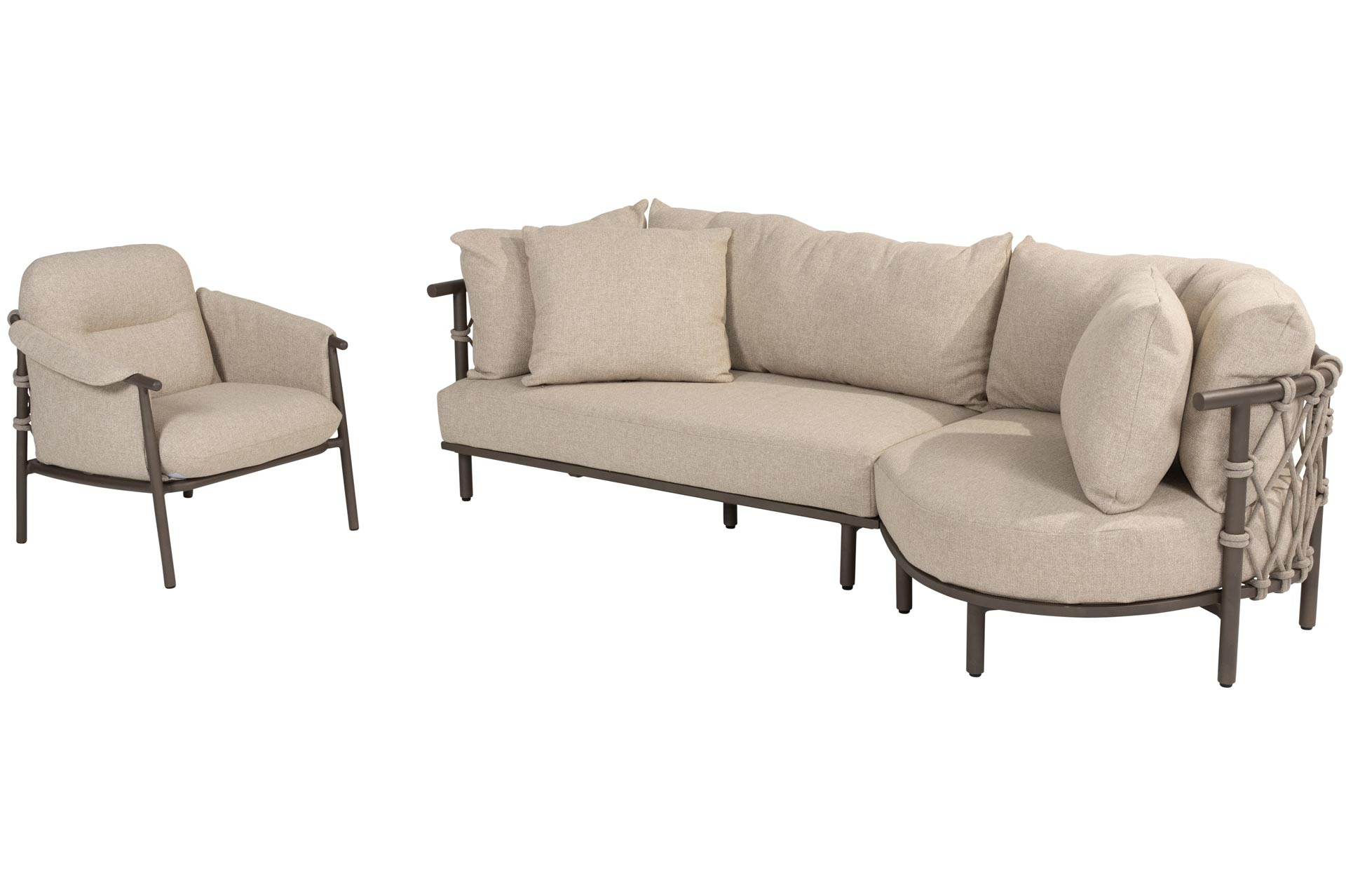 Ezra loungebank met chaise-longue en loungestoel