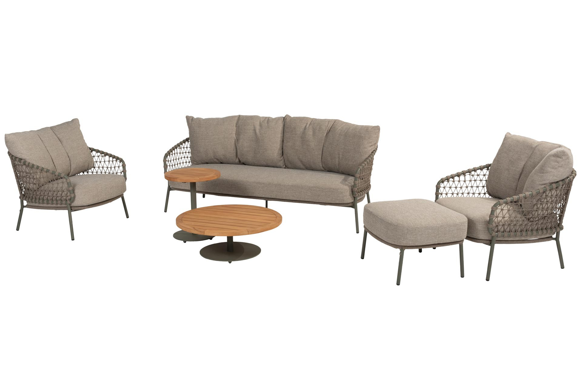 Jura loungeset met hocker en Volta salontafels