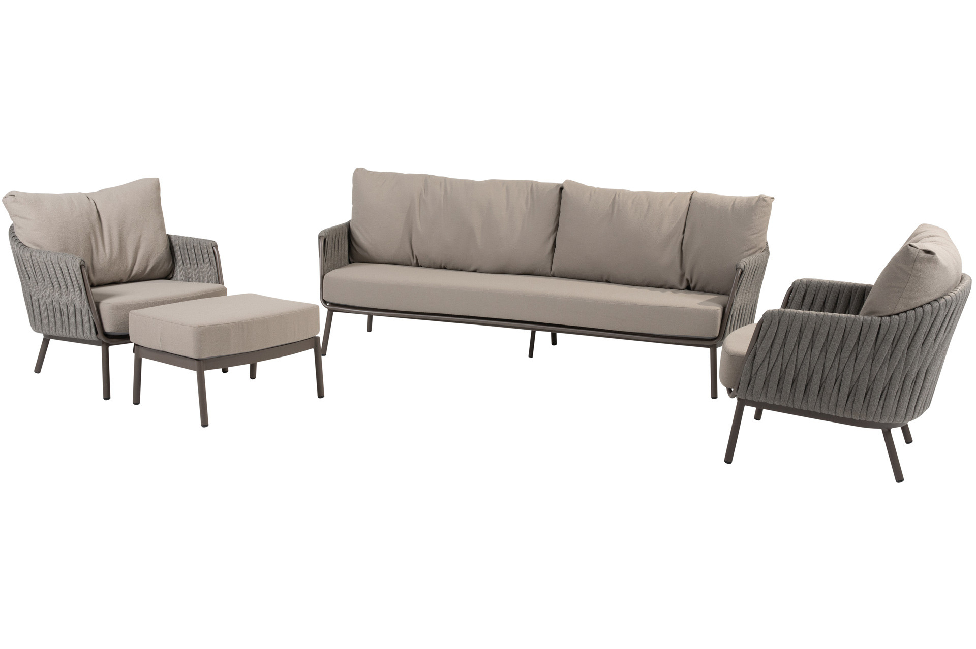 Cannes terre stoel-bank loungeset met hocker