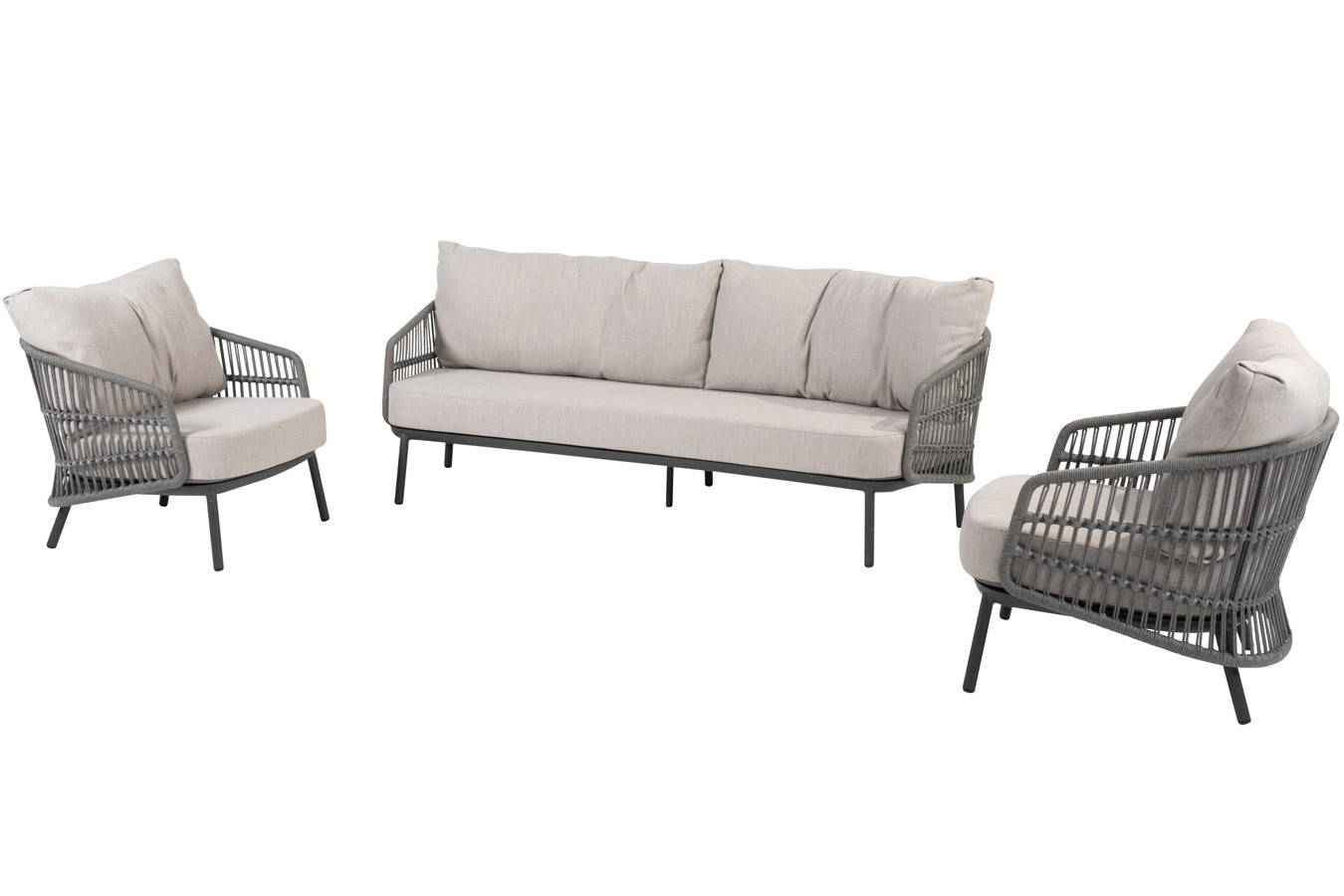 Alicante set anthr. bench organic and 2x living chair