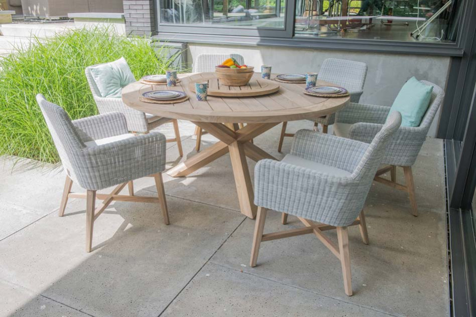 Telegraaf zak Stoffig Louvre teak dining tuintafel rond 160cm