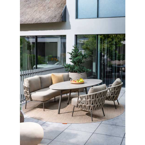 Mallorca 3 seater low dining bench terre with 4 cushions