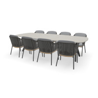 Rechthoekige bootvorm Dekton Marmorio tafel Teano met Ravello stoelen