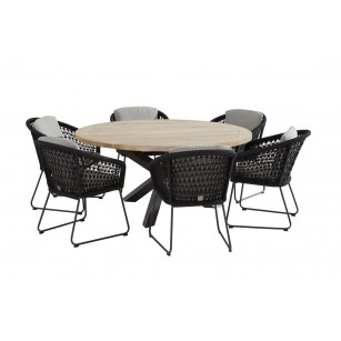 Mila dining set with Louvre table 160cm Alu legs