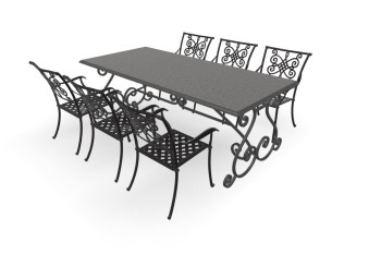 Rechthoekige granieten Black Pearl tafel Paris met Pavia Bronze stoelen