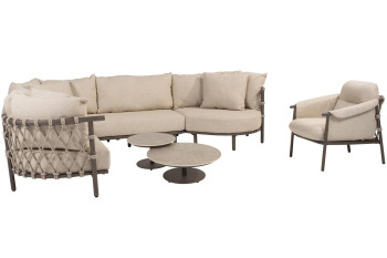 Ezra hoek-loungeset met loungestoel en Boaz coffeetables