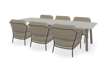 Rechthoekige Dekton Trevi low-dining tafel Imperia met 6 Capalbio low dining stoelen