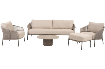 Florence terre stoel-bank loungeset met hocker en Sofie coffeetable