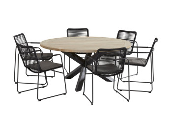 Elba dining set with Louvre table 160cm Alu legs