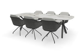Rechthoekige bootvorm Dekton Khalo tafel Teano met Focus stoelen