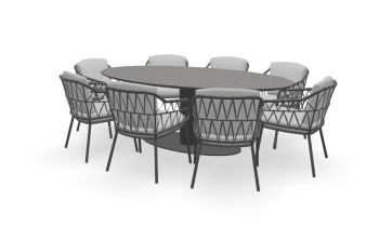 Ovale granieten Black Pearl tafel Terra met Calpi stoelen