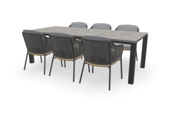 Rechthoekige Dekton Ceppo tafel Zwevend 80 mm met Ravello stoelen