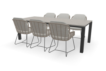 Rechthoekige Dekton Grigio tafel Zwevend 80 mm met Lugano stoelen