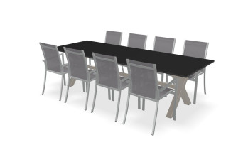 Tafel Dekton Eter, onderstel Kruispoot RVS en Falckstoelen