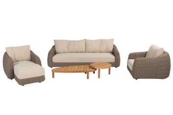 Maxime stoel-bank loungeset met hocker en Finn coffeetables