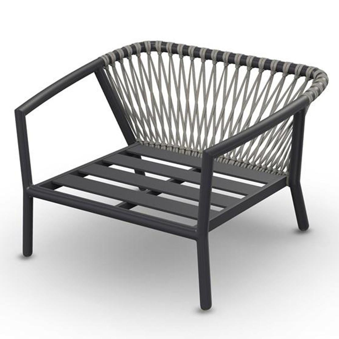 Kapra Sofa 1-Seat Lounge Chair Alu Charcoal Mat Rope Open Cross Weaving Beige Uni