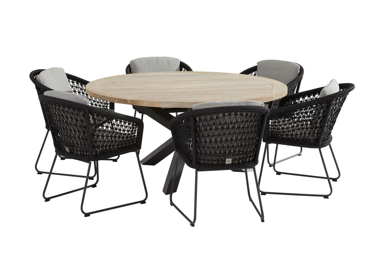 Mila dining set with Louvre table 160cm Alu legs