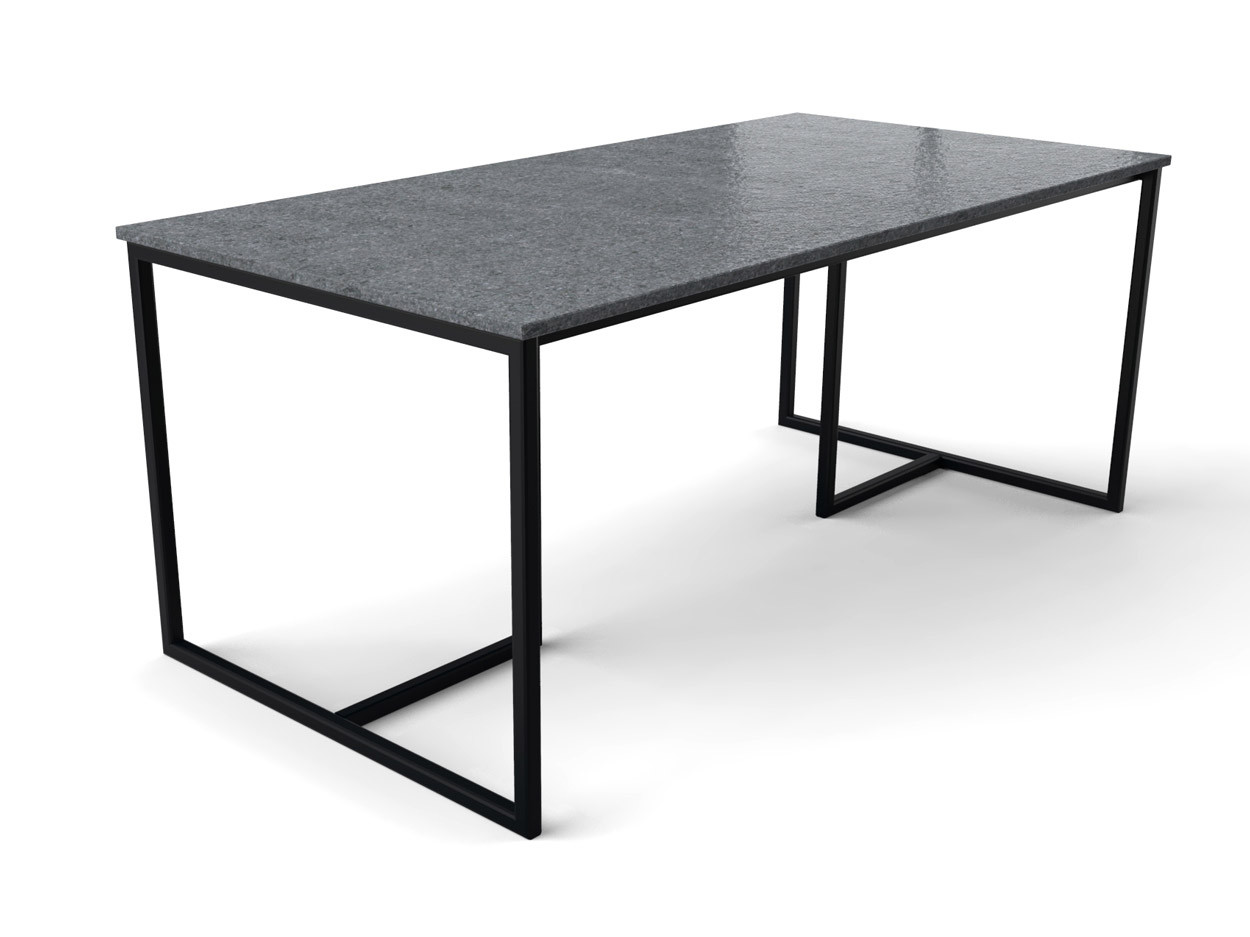 Granieten tafel met design zwart gecoat onderstel