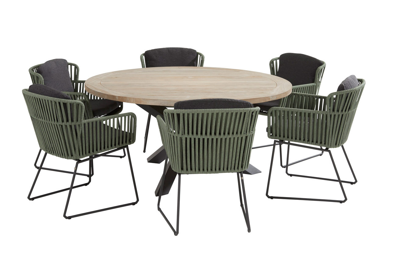 Vitali green dining set with round Louvre table 160 cm