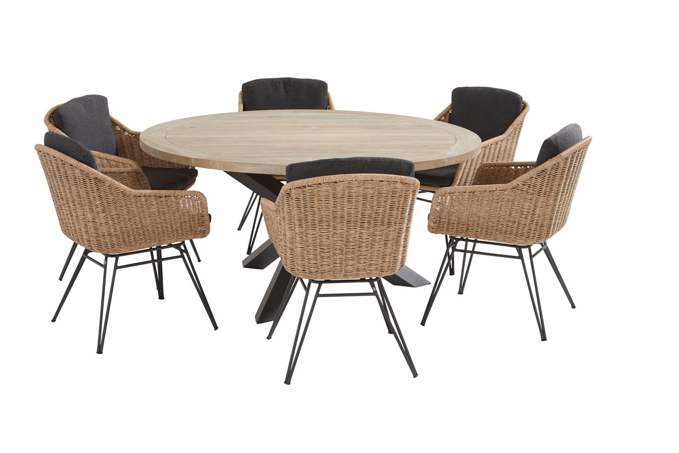 Bohemian natural dining set with round Louvre table 160 cm