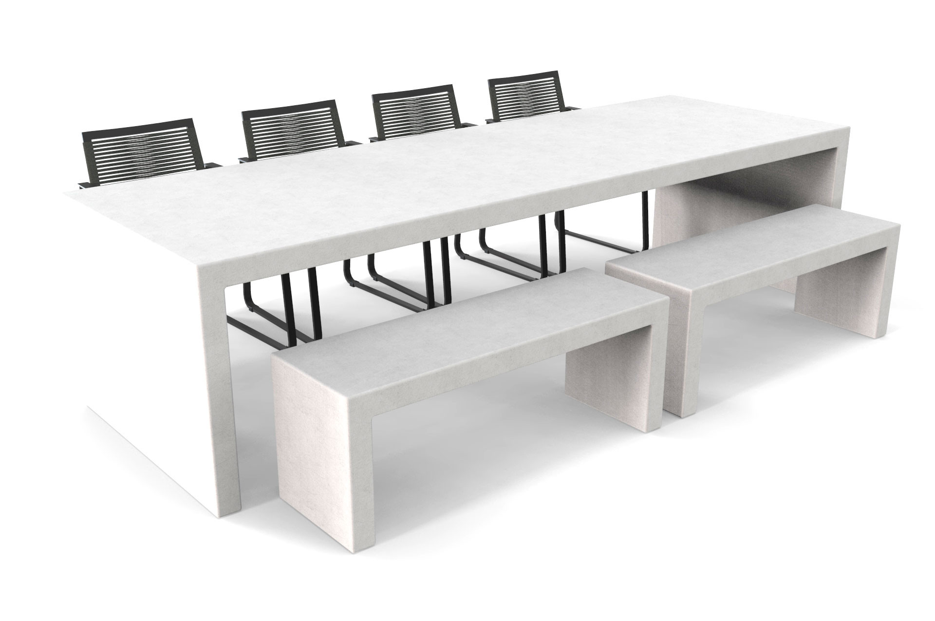 Witte Lars betonlook tuintafel met twee banken en stoelen